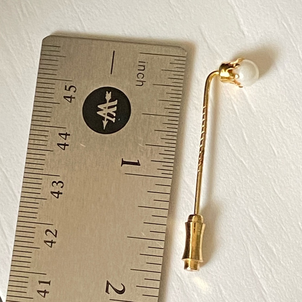 Vintage Glass Pearl Stick Pin Gold Tone Lapel Pin - Picture 5 of 6